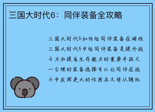 三国大时代6：同伴装备全攻略