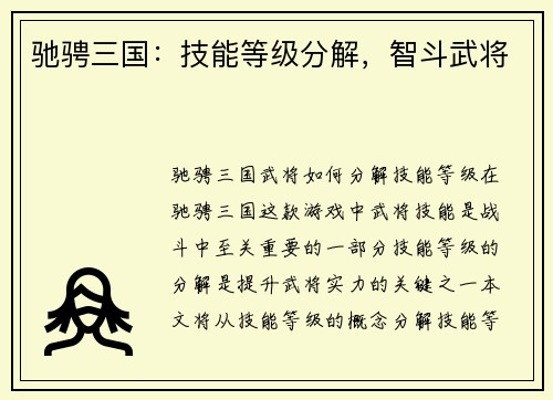 驰骋三国：技能等级分解，智斗武将
